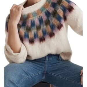 Madewell Brushed Checkerboard Fair Isle Oversized Sweater Womens XXL Alpaca